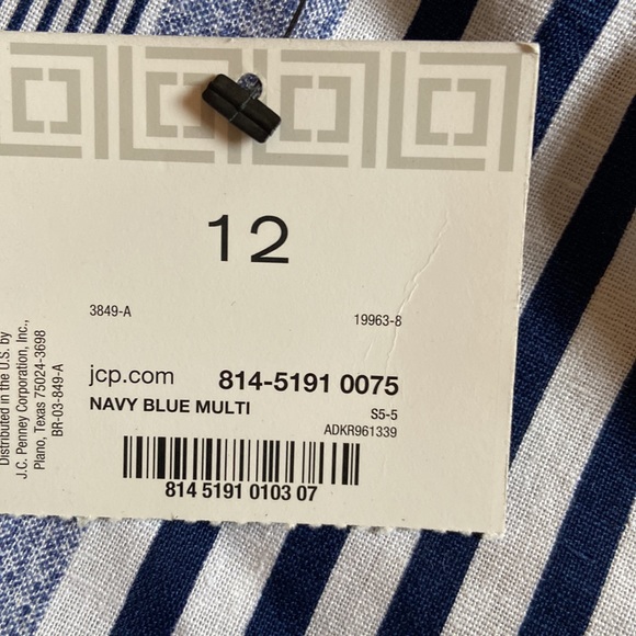 NWT New Liz Claiborne Career Linen Cotton Navy Blue Stripe A-line Skirt Size 12 - Picture 6 of 8